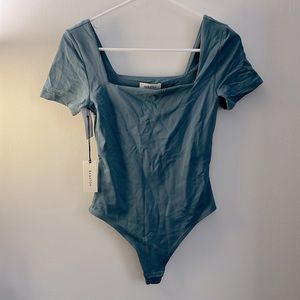 Babaton Contour Square Neck Short Sleeve Bodysuit in Slab Blue